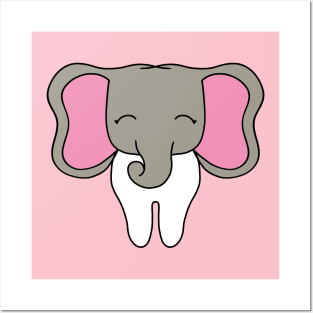 Cute Molar with Elephant head illustration - for Dentists, Hygienists, Dental Assistants, Dental Students and anyone who loves teeth by Happimola Posters and Art